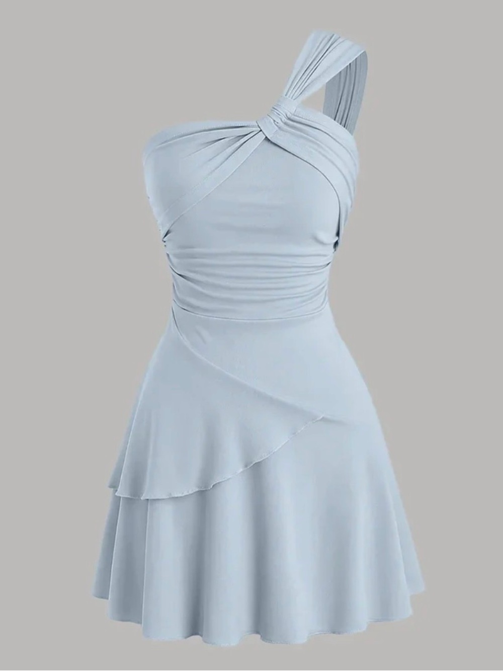 SHEIN Pale Blue One-Shoulder Ruché A-Line Dress